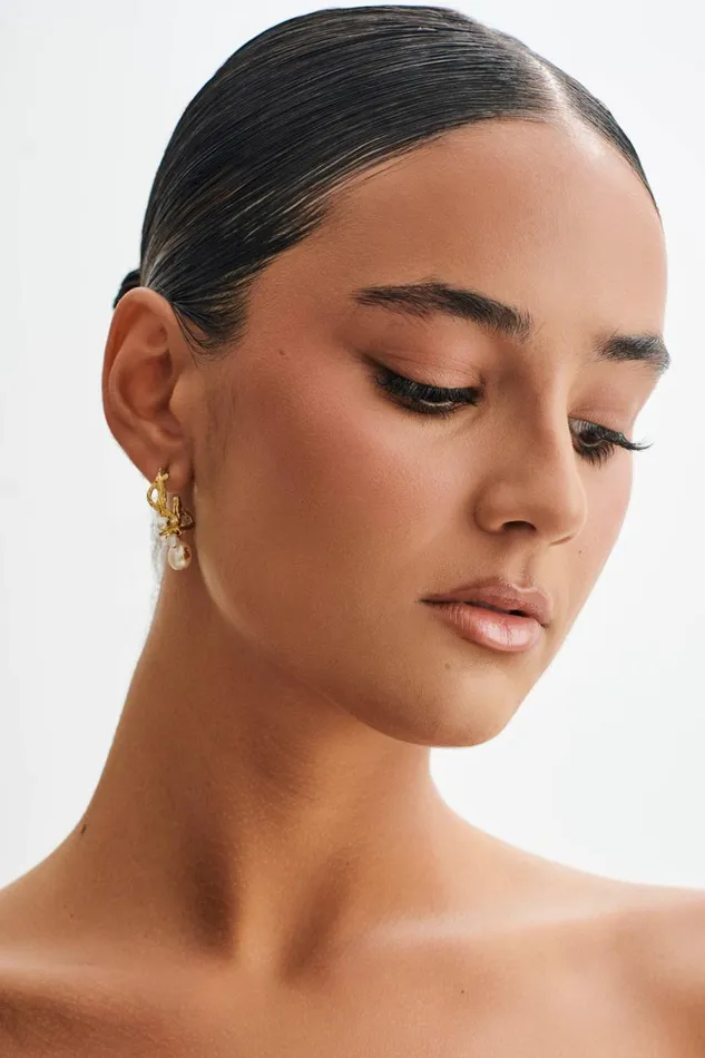 Women Meshki Jewellery Nixie Pearl C Hoop Earrings 8211 Pearl