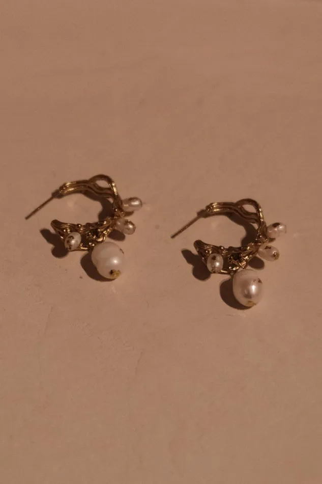 Women Meshki Jewellery Nixie Pearl C Hoop Earrings 8211 Pearl