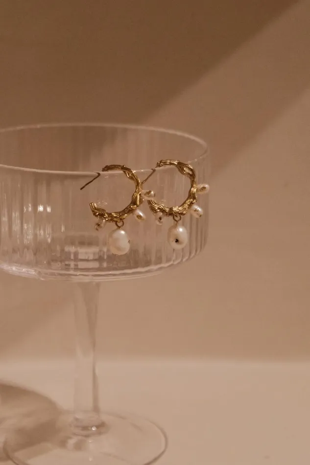 Women Meshki Jewellery Nixie Pearl C Hoop Earrings 8211 Pearl
