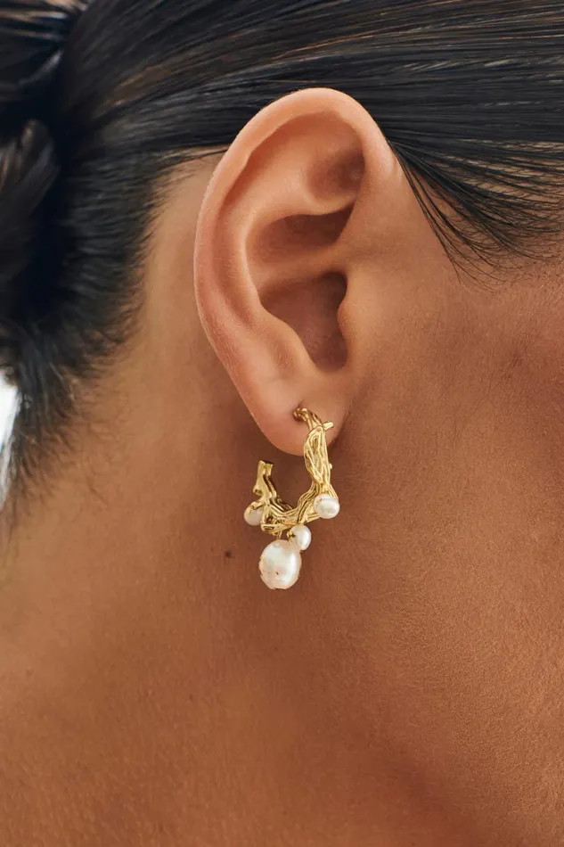 Women Meshki Jewellery Nixie Pearl C Hoop Earrings 8211 Pearl