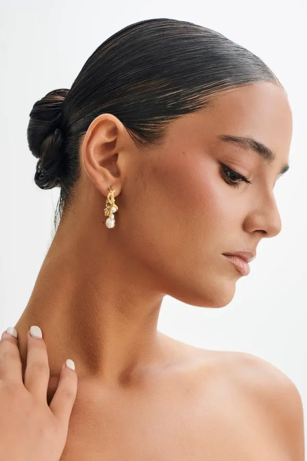 Women Meshki Jewellery Nixie Pearl C Hoop Earrings 8211 Pearl