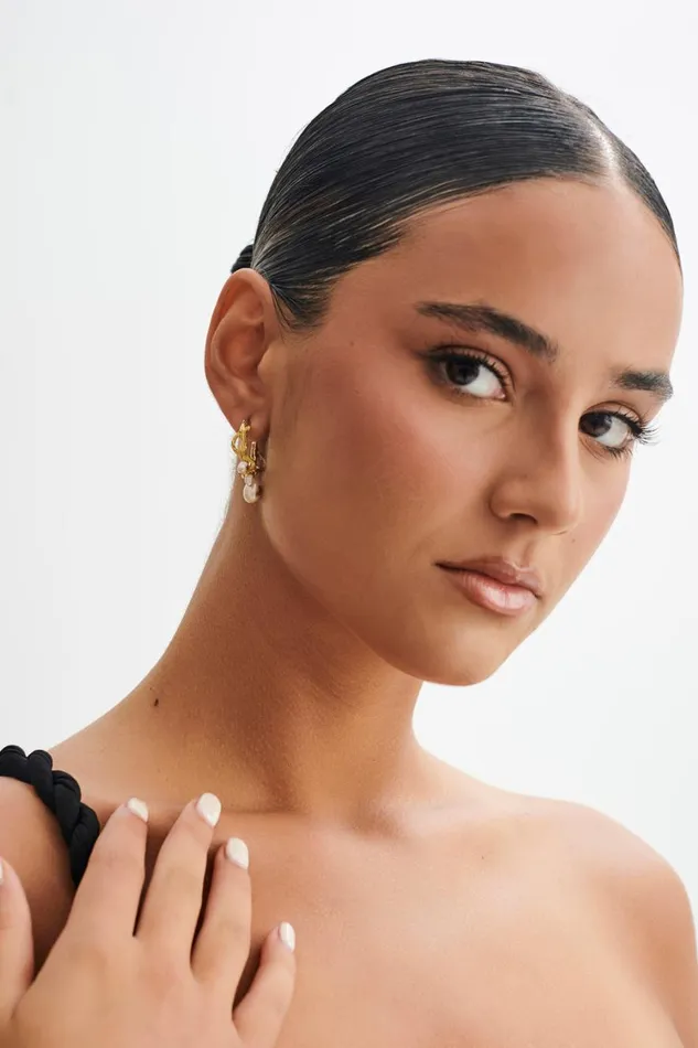 Women Meshki Jewellery Nixie Pearl C Hoop Earrings 8211 Pearl