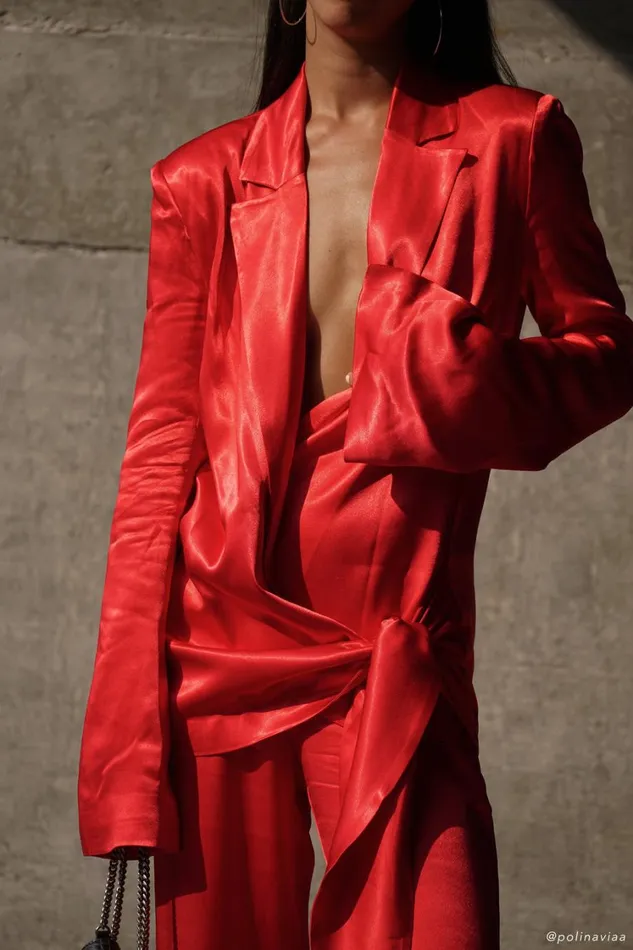 Women Meshki Outerwear Aspyn Satin Blazer Jacket 8211 Red