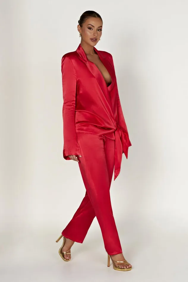 Women Meshki Outerwear Aspyn Satin Blazer Jacket 8211 Red