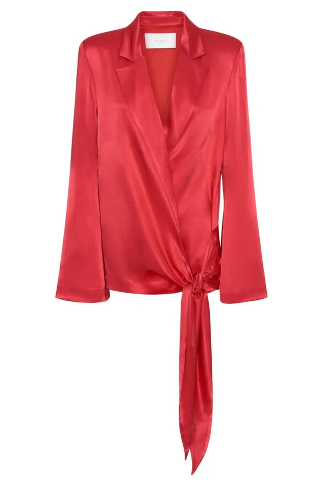 Women Meshki Outerwear Aspyn Satin Blazer Jacket 8211 Red