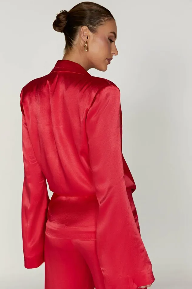 Women Meshki Outerwear Aspyn Satin Blazer Jacket 8211 Red