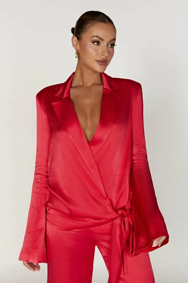 Women Meshki Outerwear Aspyn Satin Blazer Jacket 8211 Red