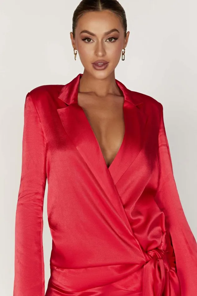 Women Meshki Outerwear Aspyn Satin Blazer Jacket 8211 Red