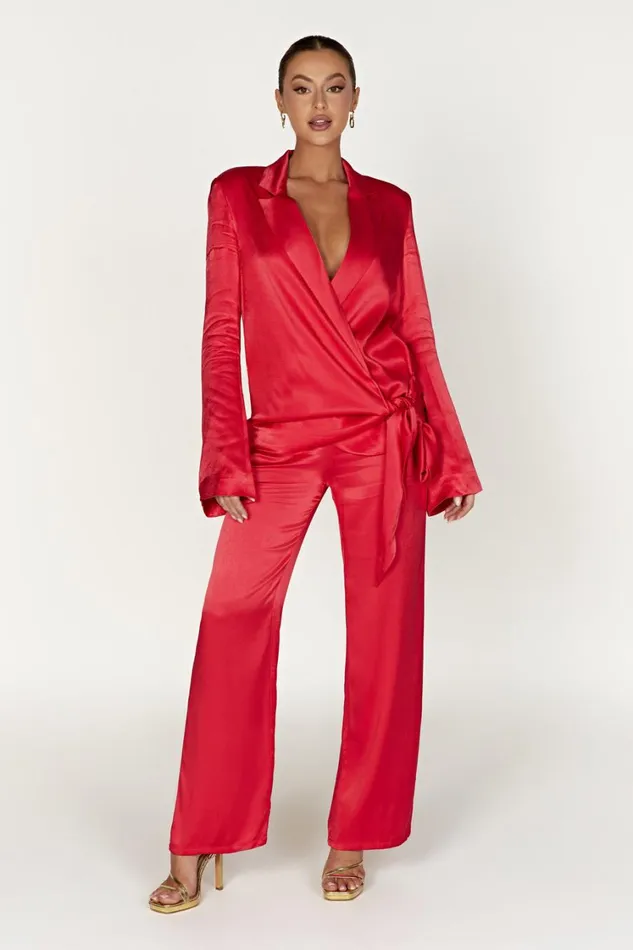 Women Meshki Outerwear Aspyn Satin Blazer Jacket 8211 Red