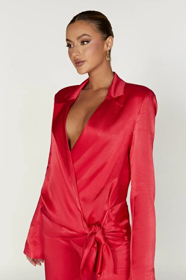 Women Meshki Outerwear Aspyn Satin Blazer Jacket 8211 Red