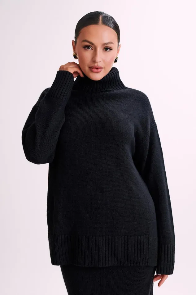 Women Meshki Outerwear Brittany High Neck Knit Jumper 8211 Black