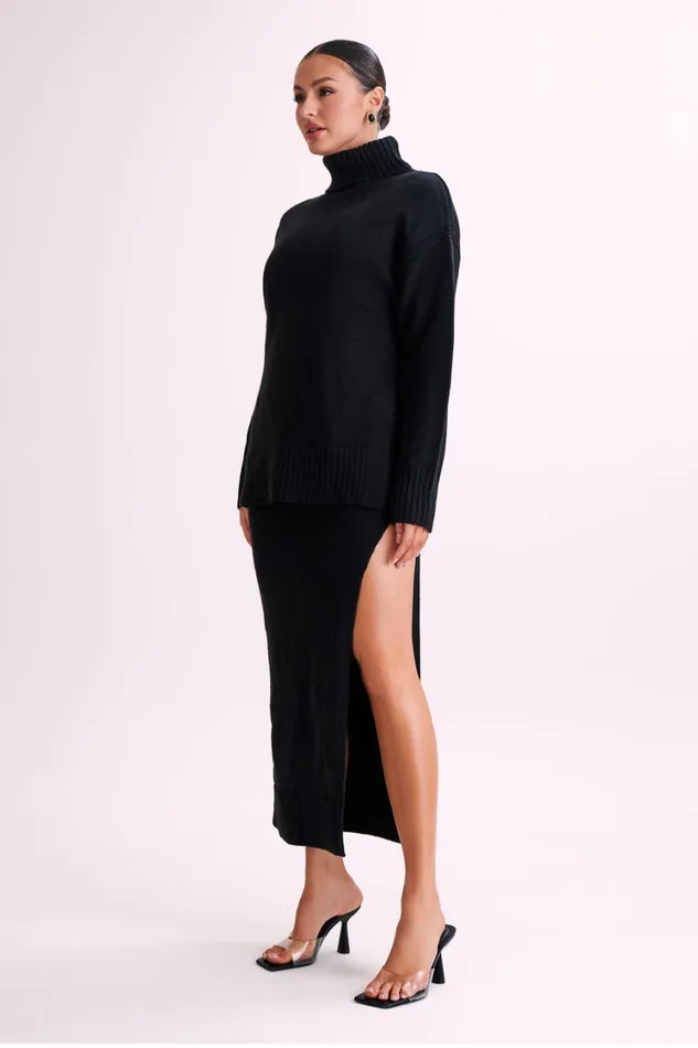 Women Meshki Outerwear Brittany High Neck Knit Jumper 8211 Black