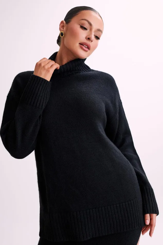 Women Meshki Outerwear Brittany High Neck Knit Jumper 8211 Black