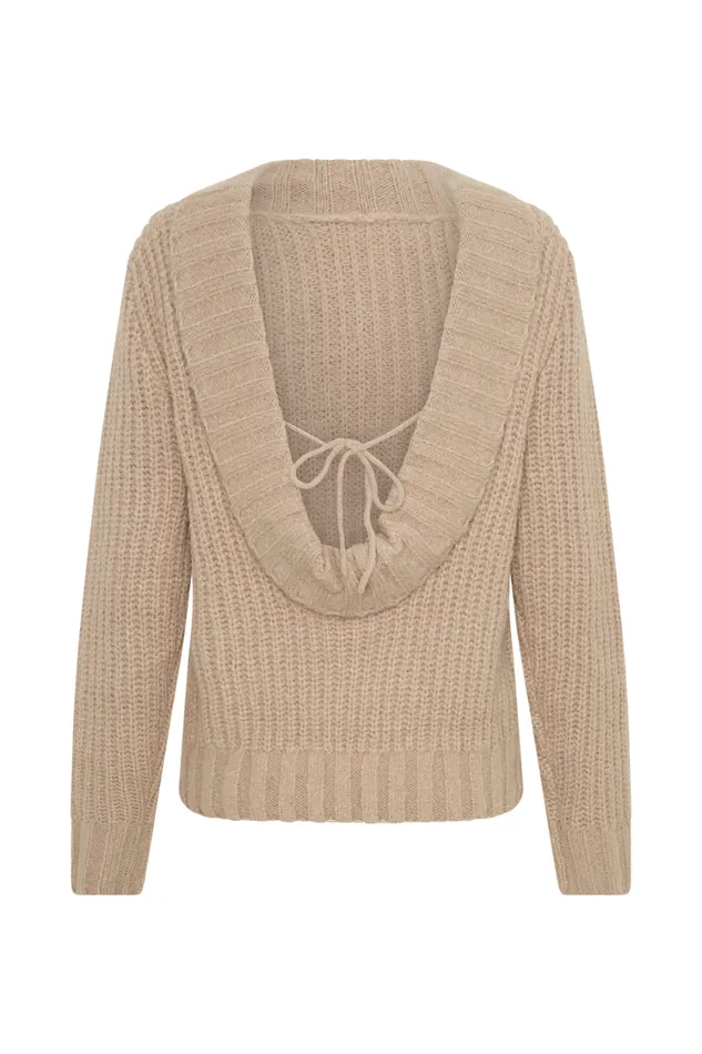 Women Meshki Outerwear Candice Oversized Low Back Knit Jumper 8211 Stone Marle
