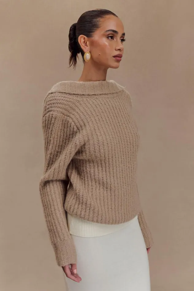 Women Meshki Outerwear Candice Oversized Low Back Knit Jumper 8211 Stone Marle