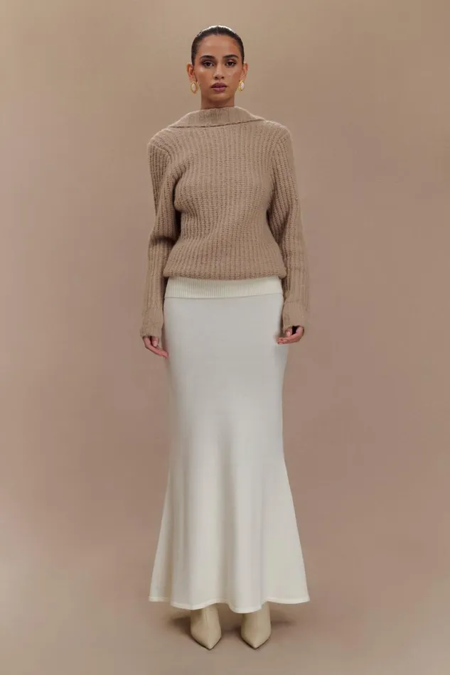 Women Meshki Outerwear Candice Oversized Low Back Knit Jumper 8211 Stone Marle