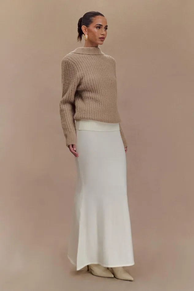 Women Meshki Outerwear Candice Oversized Low Back Knit Jumper 8211 Stone Marle