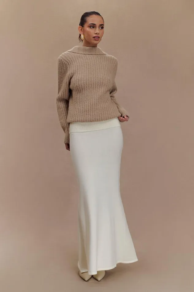 Women Meshki Outerwear Candice Oversized Low Back Knit Jumper 8211 Stone Marle