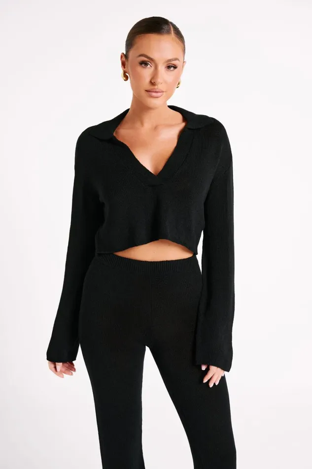 Women Meshki Outerwear Carlota Collared Knit Jumper 8211 Black