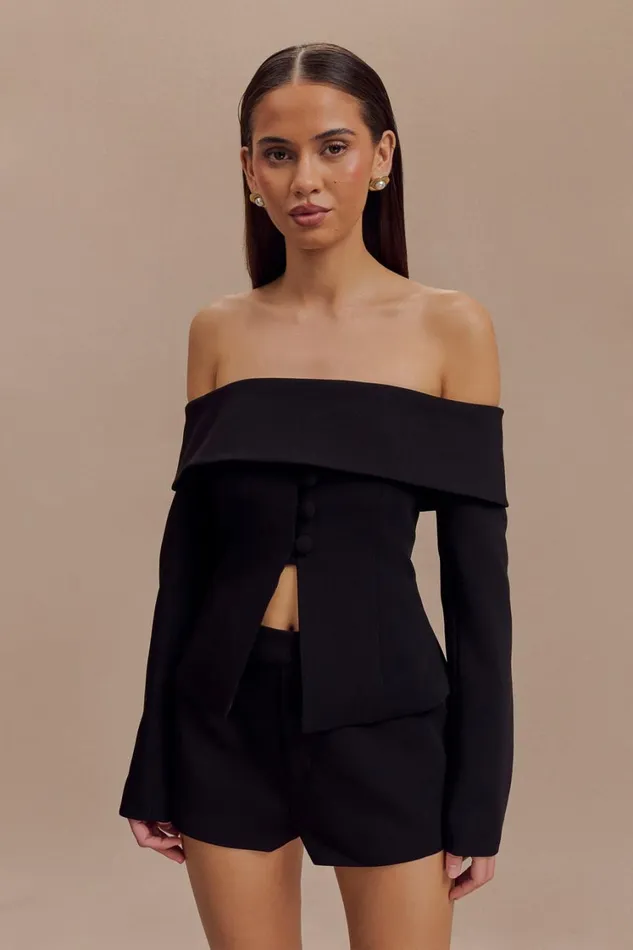Women Meshki Outerwear Celene Off Shoulder Jacket 8211 Black