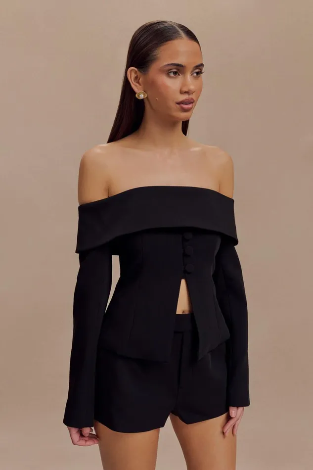 Women Meshki Outerwear Celene Off Shoulder Jacket 8211 Black