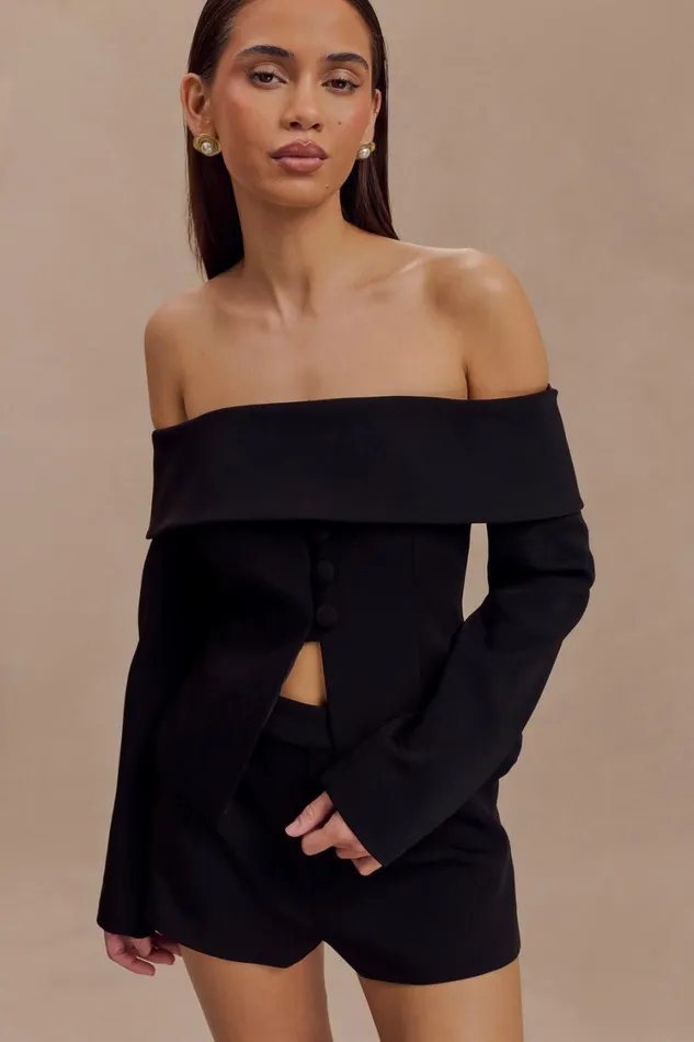 Women Meshki Outerwear Celene Off Shoulder Jacket 8211 Black
