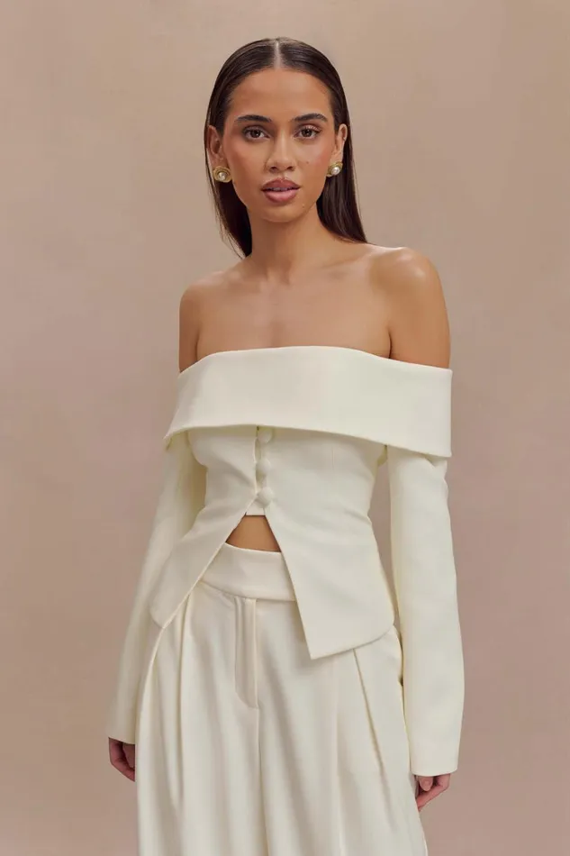 Women Meshki Outerwear Celene Off Shoulder Jacket 8211 Ivory