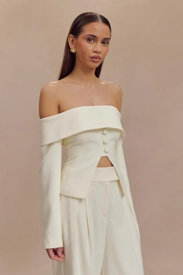 Women Meshki Outerwear Celene Off Shoulder Jacket 8211 Ivory