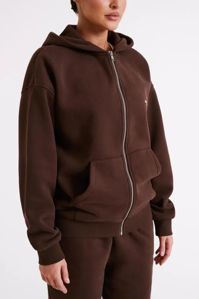 Women Meshki Outerwear Corrie Unisex Zip Through Hoodie 8211 Dark Chocolate