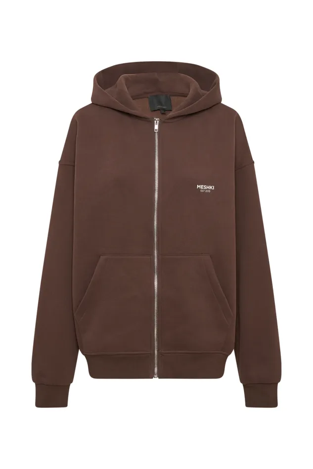 Women Meshki Outerwear Corrie Unisex Zip Through Hoodie 8211 Dark Chocolate