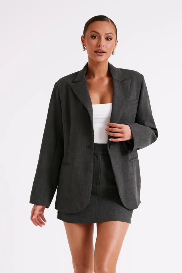 Women Meshki Outerwear Drew Oversized Textured Blazer 8211 Charcoal