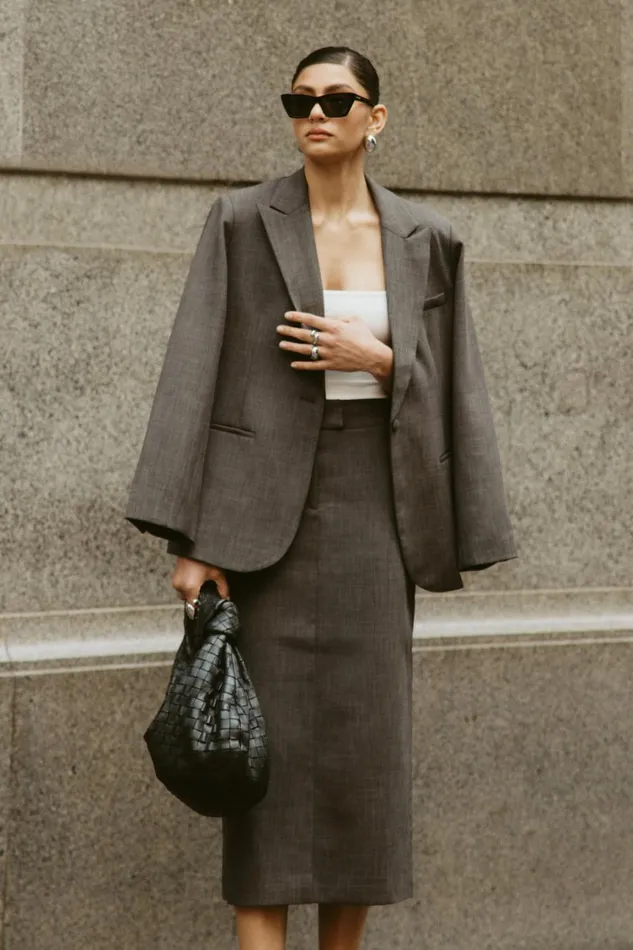 Women Meshki Outerwear Drew Oversized Textured Blazer 8211 Charcoal
