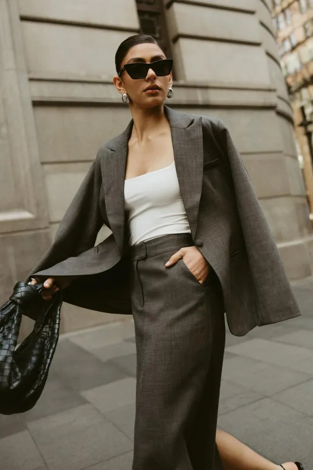 Women Meshki Outerwear Drew Oversized Textured Blazer 8211 Charcoal