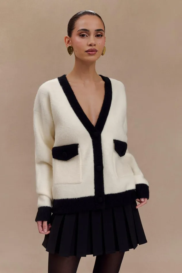 Women Meshki Outerwear Evangeline Oversized Knit Cardigan 8211 BlackWhite