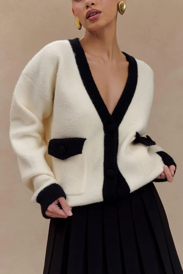 Women Meshki Outerwear Evangeline Oversized Knit Cardigan 8211 BlackWhite