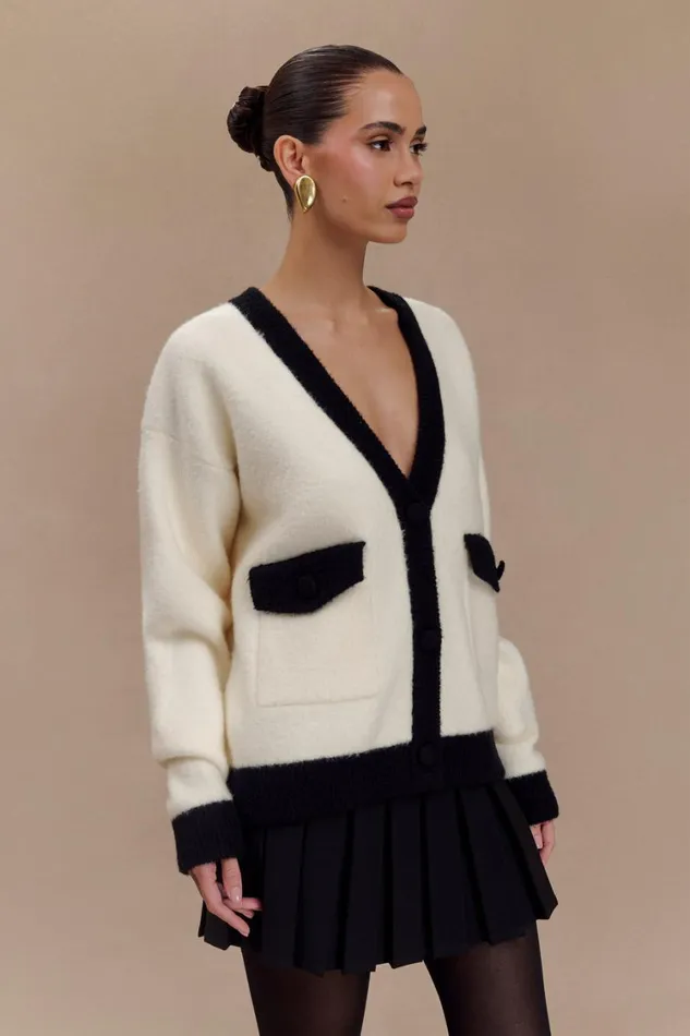 Women Meshki Outerwear Evangeline Oversized Knit Cardigan 8211 BlackWhite