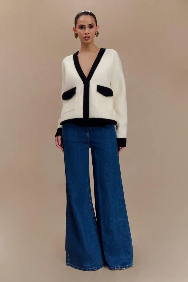 Women Meshki Outerwear Evangeline Oversized Knit Cardigan 8211 BlackWhite
