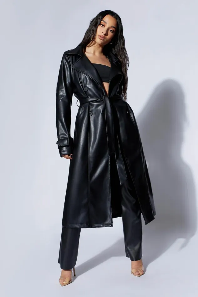 Women Meshki Outerwear Isla Pu Trench 8211 Black
