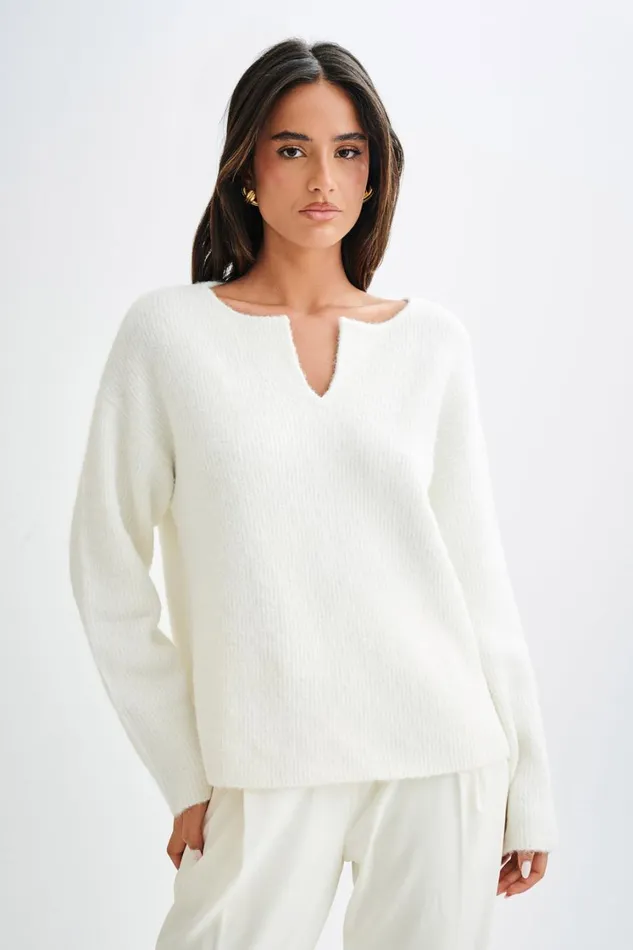 Women Meshki Outerwear Jenelle Fluffy Oversized Jumper 8211 Ivory