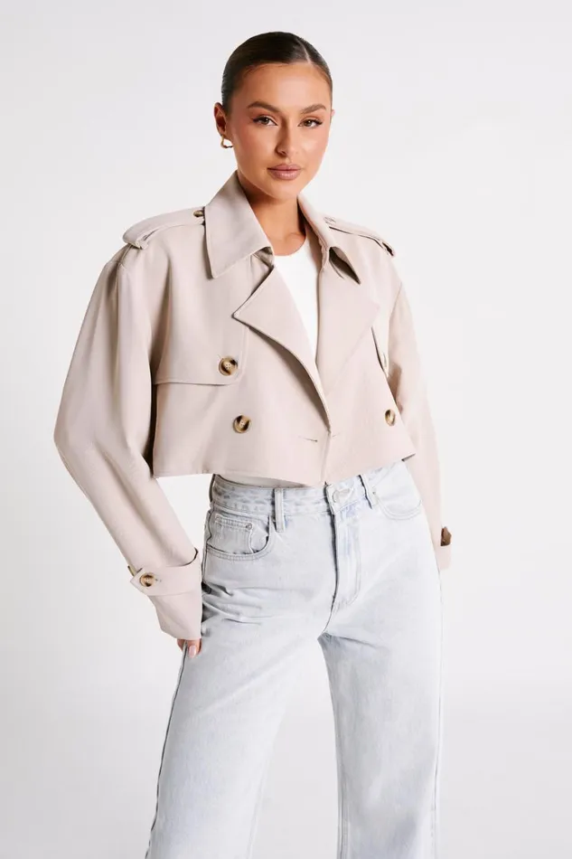 Women Meshki Outerwear Palmer Cropped Trench Coat 8211 Bone