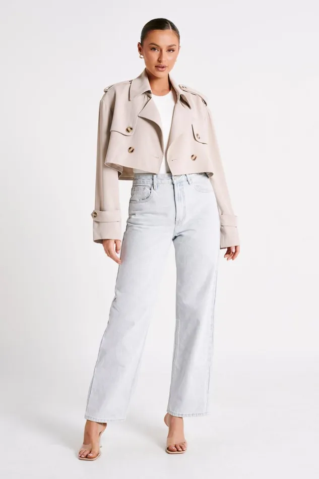 Women Meshki Outerwear Palmer Cropped Trench Coat 8211 Bone