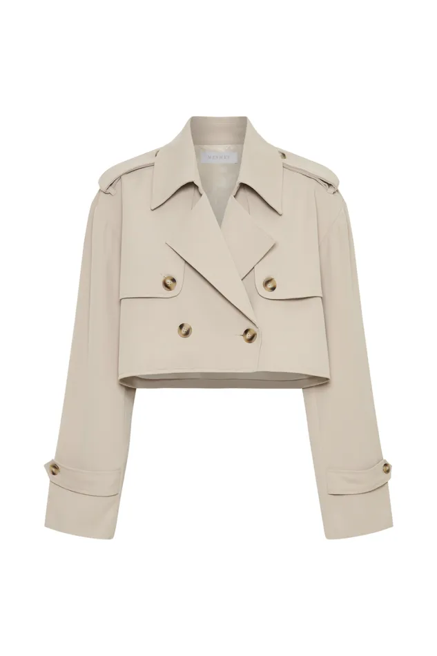 Women Meshki Outerwear Palmer Cropped Trench Coat 8211 Bone