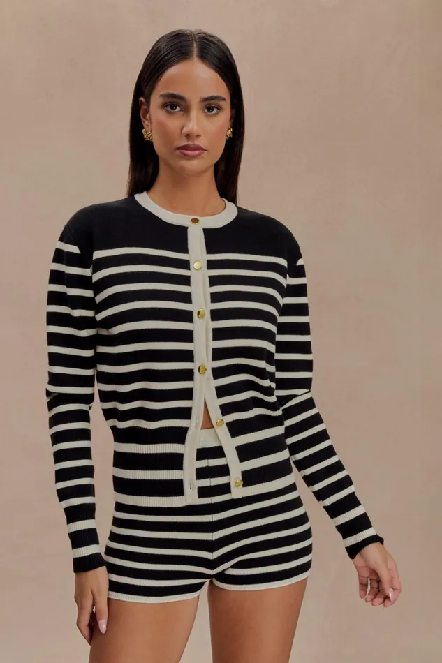 Women Meshki Outerwear Talia Stripe Knit Cardigan 8211 BlackWhite