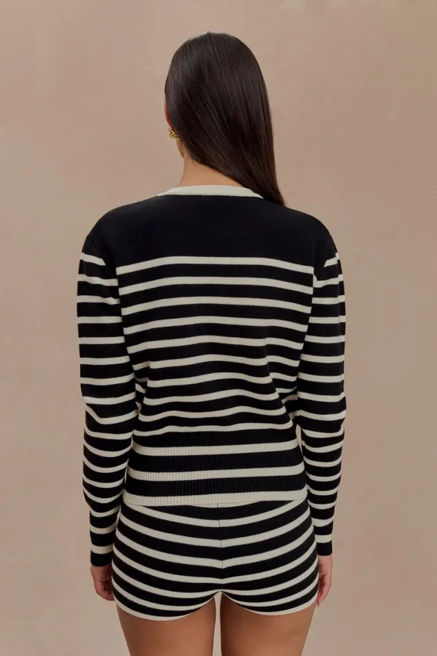 Women Meshki Outerwear Talia Stripe Knit Cardigan 8211 BlackWhite