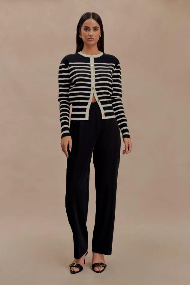 Women Meshki Outerwear Talia Stripe Knit Cardigan 8211 BlackWhite