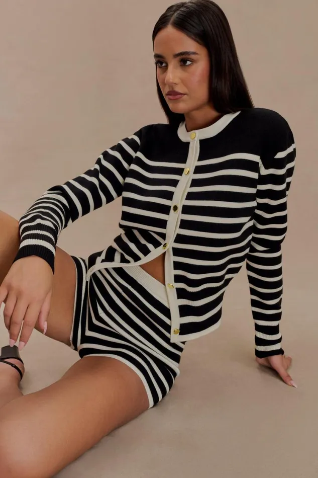 Women Meshki Outerwear Talia Stripe Knit Cardigan 8211 BlackWhite