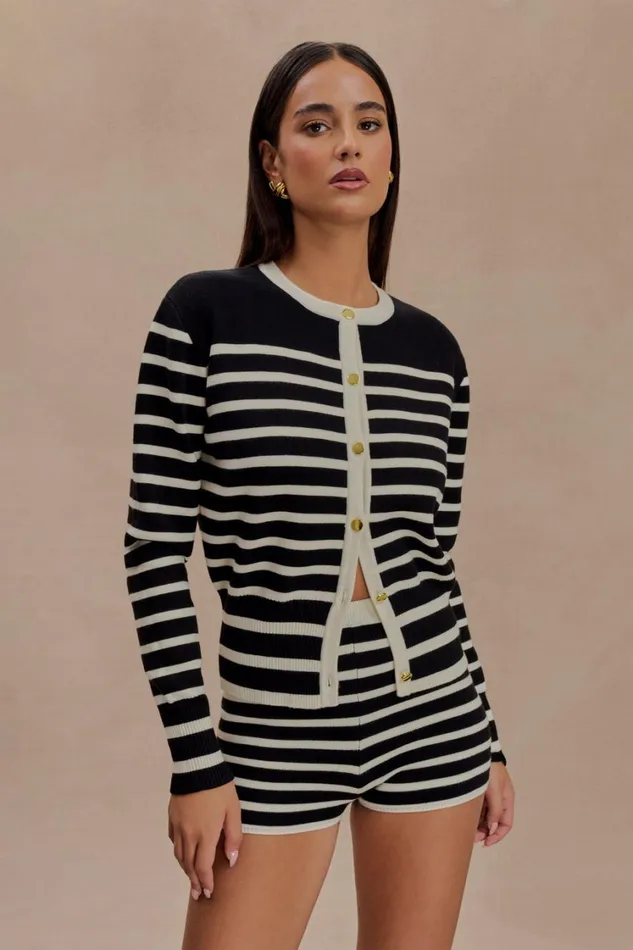 Women Meshki Outerwear Talia Stripe Knit Cardigan 8211 BlackWhite