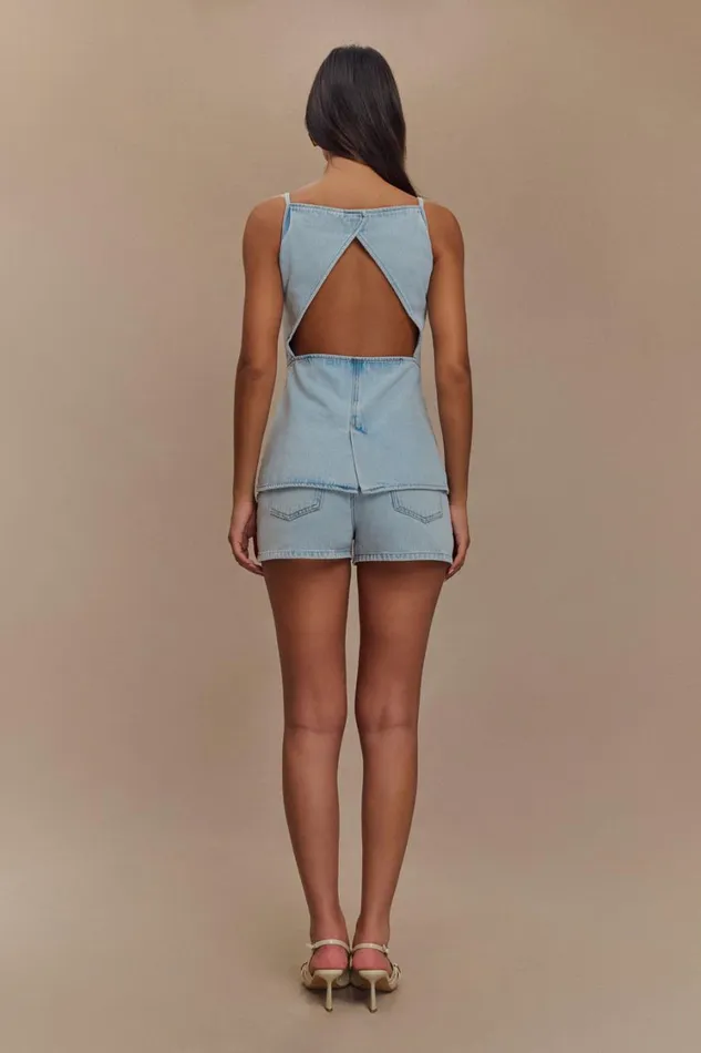 Women Meshki Sets Ashton Sleeveless Button Denim Top 8211 Light Blue