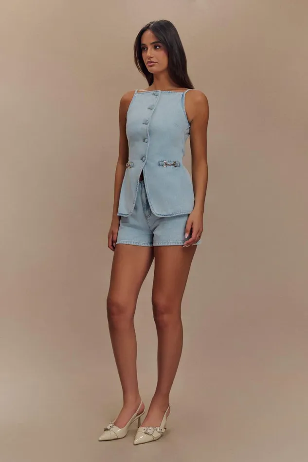 Women Meshki Sets Ashton Sleeveless Button Denim Top 8211 Light Blue