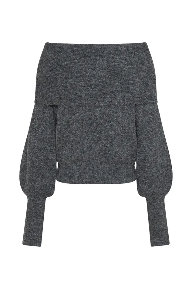 Women Meshki Sets Charlotte Off Shoulder Knit Long Sleeve Top 8211 Charcoal Marle